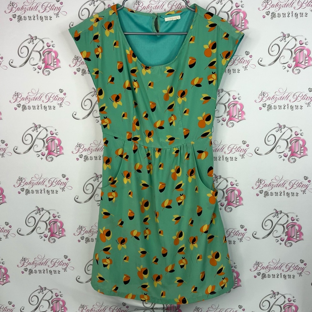 Tulle dress pleated floral flowers green mint Turquoise yellow orange